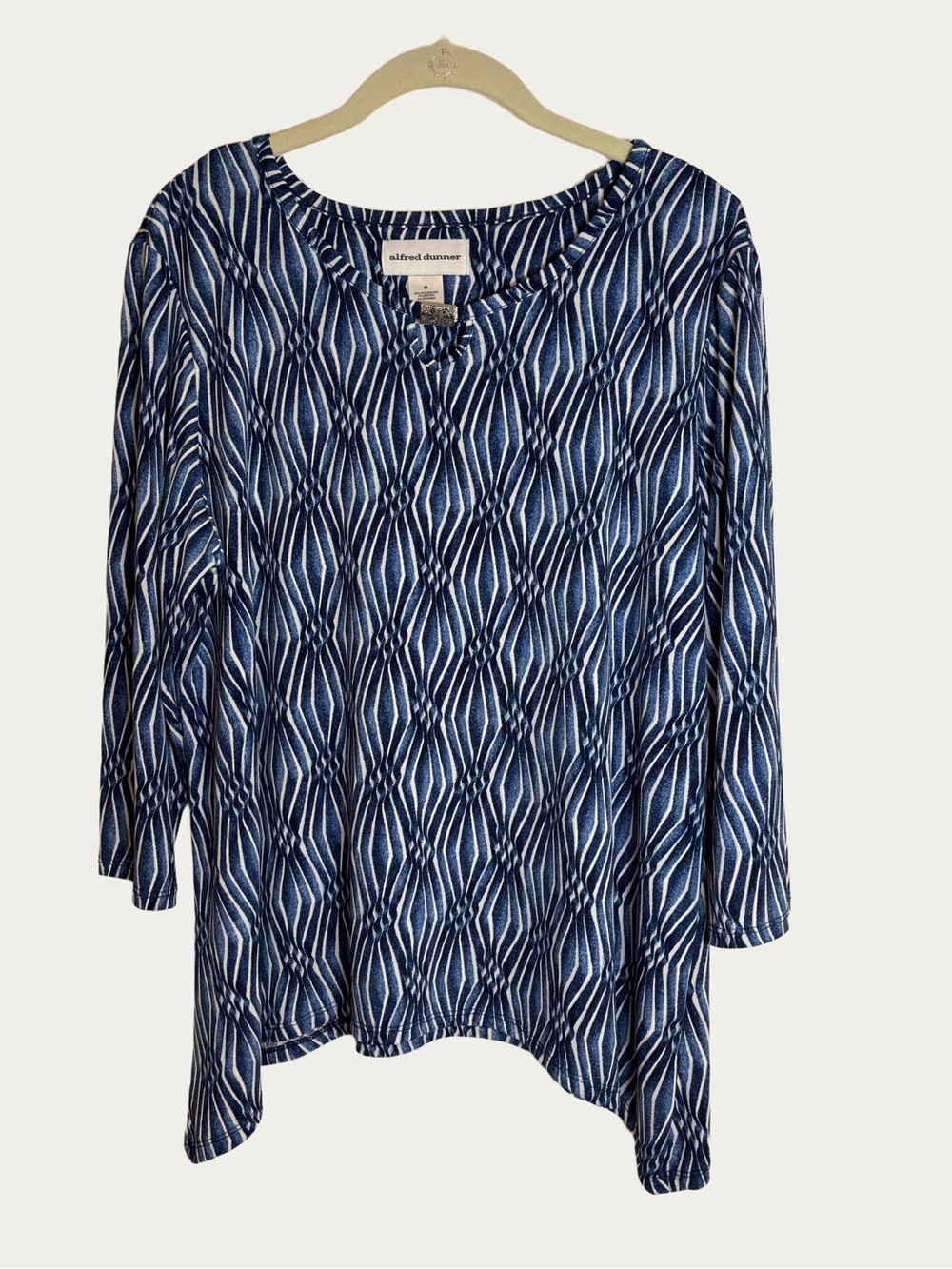 alfred dunner Blue Diamond Patterned 3/4 Sleeve Women's Top Medium